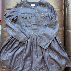 Catimini Blue Denim Girl Dress with Orange Heart Accents